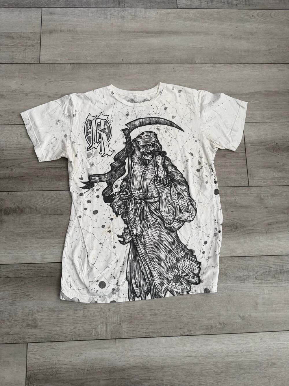 Kirk K Spray Paint Splatter Grim Reaper Death To Dishonor T-Shirt Large
